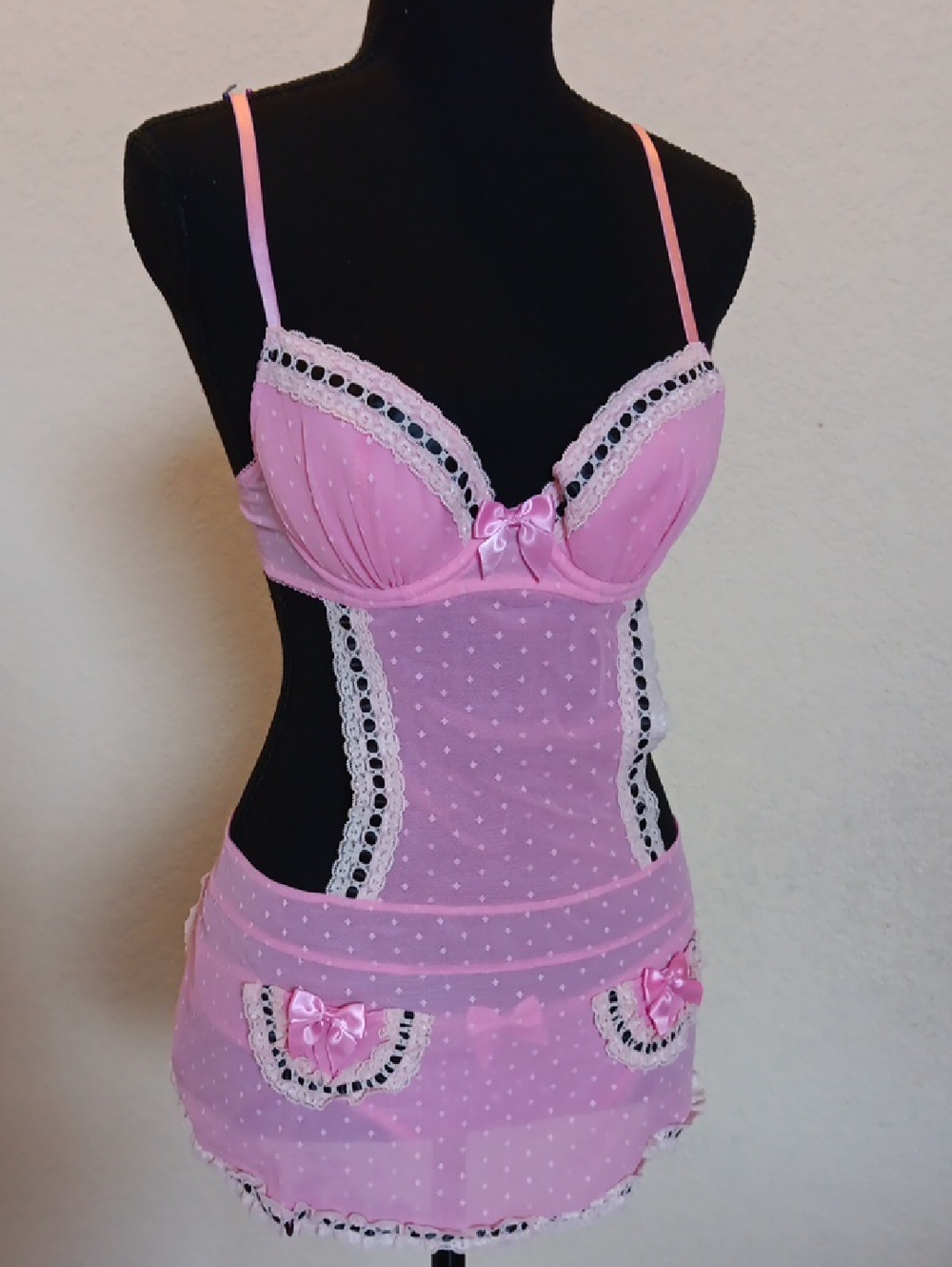 NWT Y2k Victorias Secret 2 Piece Pink Lace Maid Set 34B Size Small Panties